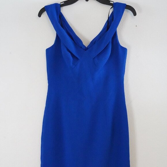 Black Halo, Off the Shoulder Sleeveless Sheath Dress, Royal Blue, Cobalt - Picture 3 of 6